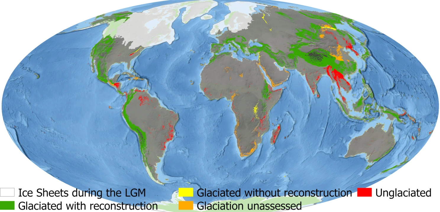Global distribution of mountain ranges classified according to current knowledge of past glaciation and the availability of glacier reconstructions